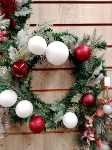 Christmas Red & White Bauble Wreath